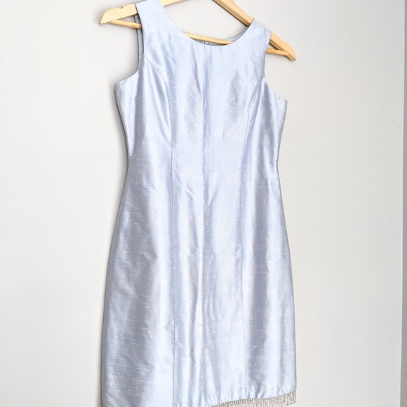 🇺🇸 Plum 100% Silk Beaded Dress Ice Blue Made In USA - Picture 2 of 8